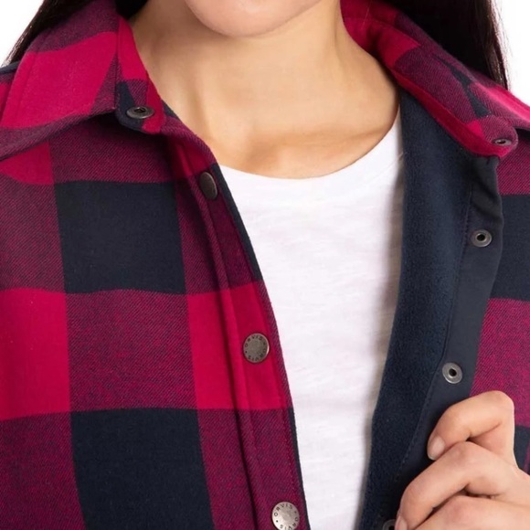 Orvis Buffalo Plaid Pink & Navy Blue Fleece Lined Shirt Jacket Shacket -Size Med - Picture 3 of 16